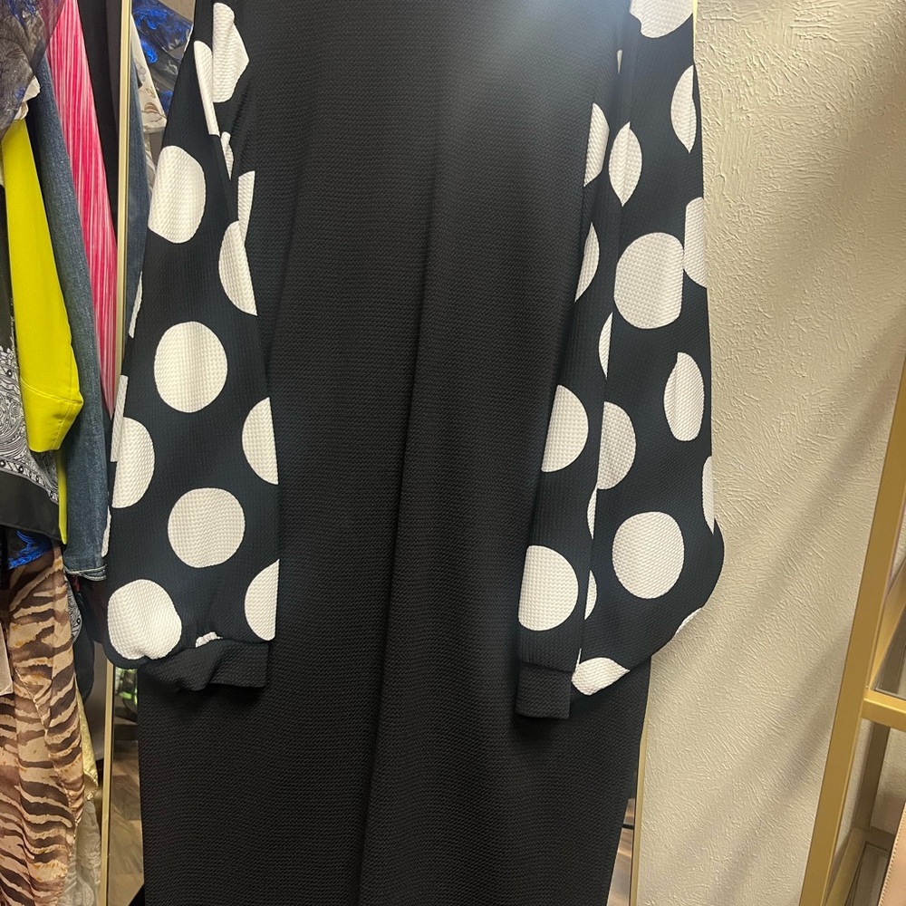 Ashley Stewart Black Dress with Polka Dot Sleeves